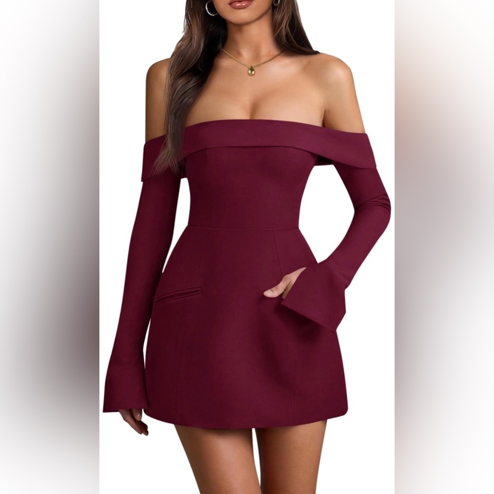 NWT Elegant Off-Shoulder Valentine’s Burgundy Dress~Large